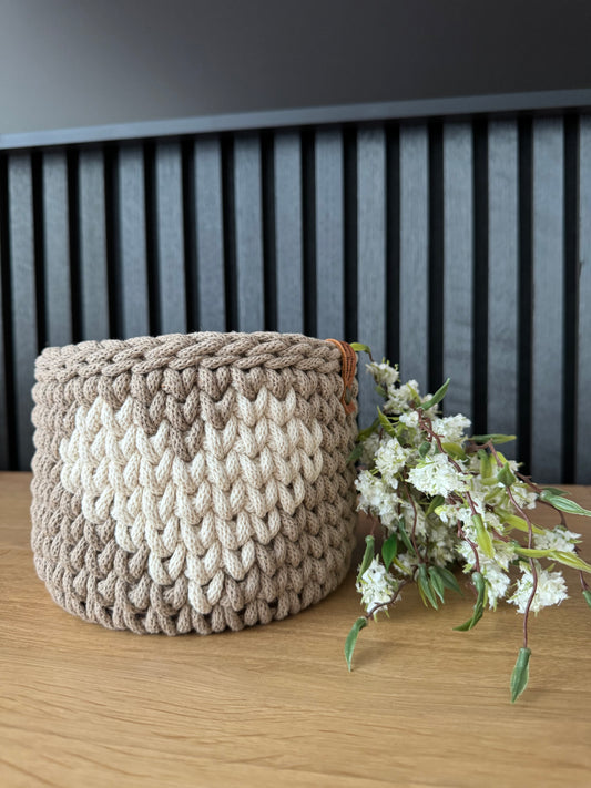 Korb mit Holzboden - Häkelkorb - Aufbewahrungskorb - Geschenkkorb